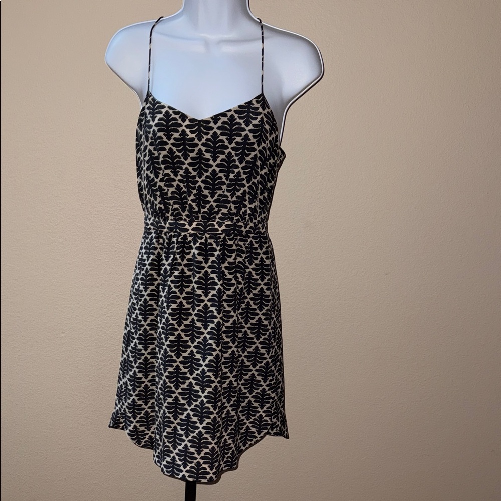 Madewell Black Tan Silk Ikat Bloom Spaghetti Strap Mini Dress Women’s Size 0